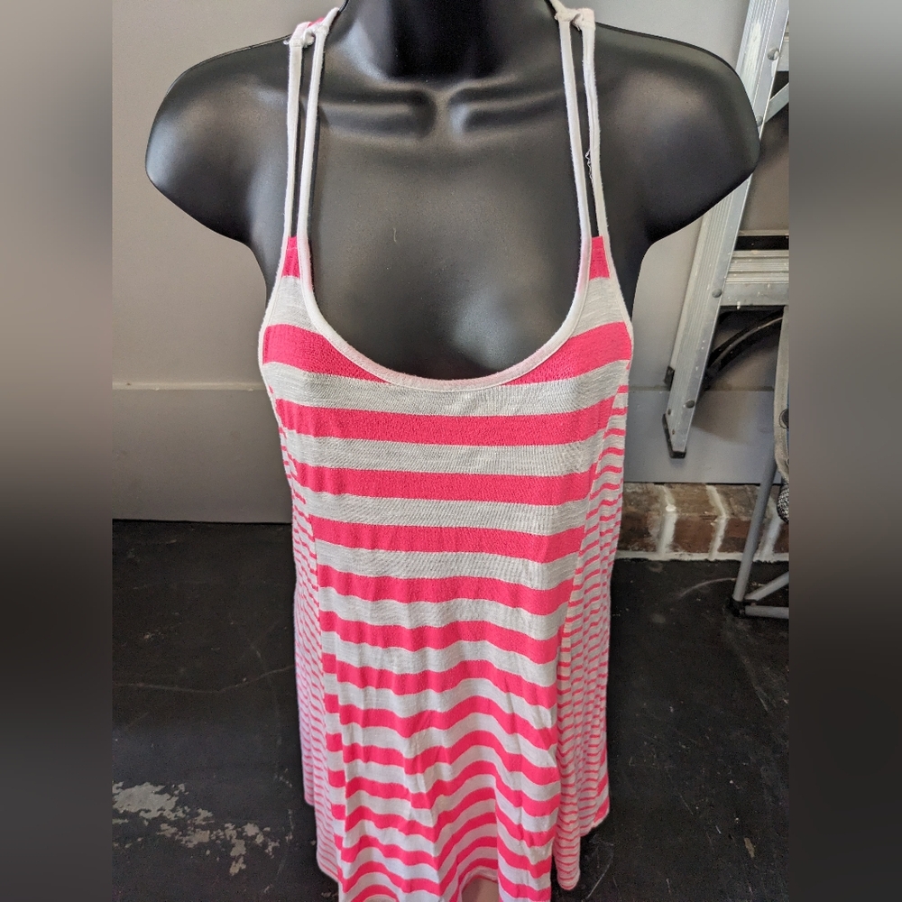 Women's Medium Pink and White Arizona Jeans Tank Top Cover Up
